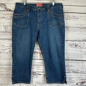 Womens Y2K Levi Strauss Signature Medium Wash Flat Back Denim Low Rise Capris 18